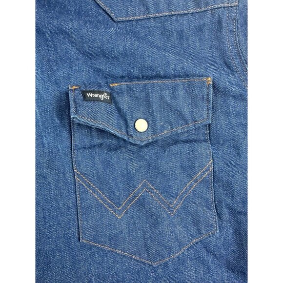 Vintage Wrangler Shirt Mens 16 1/2 33 Denim Pearl Snap Denim Jean Western Rodeo - Picture 4 of 8